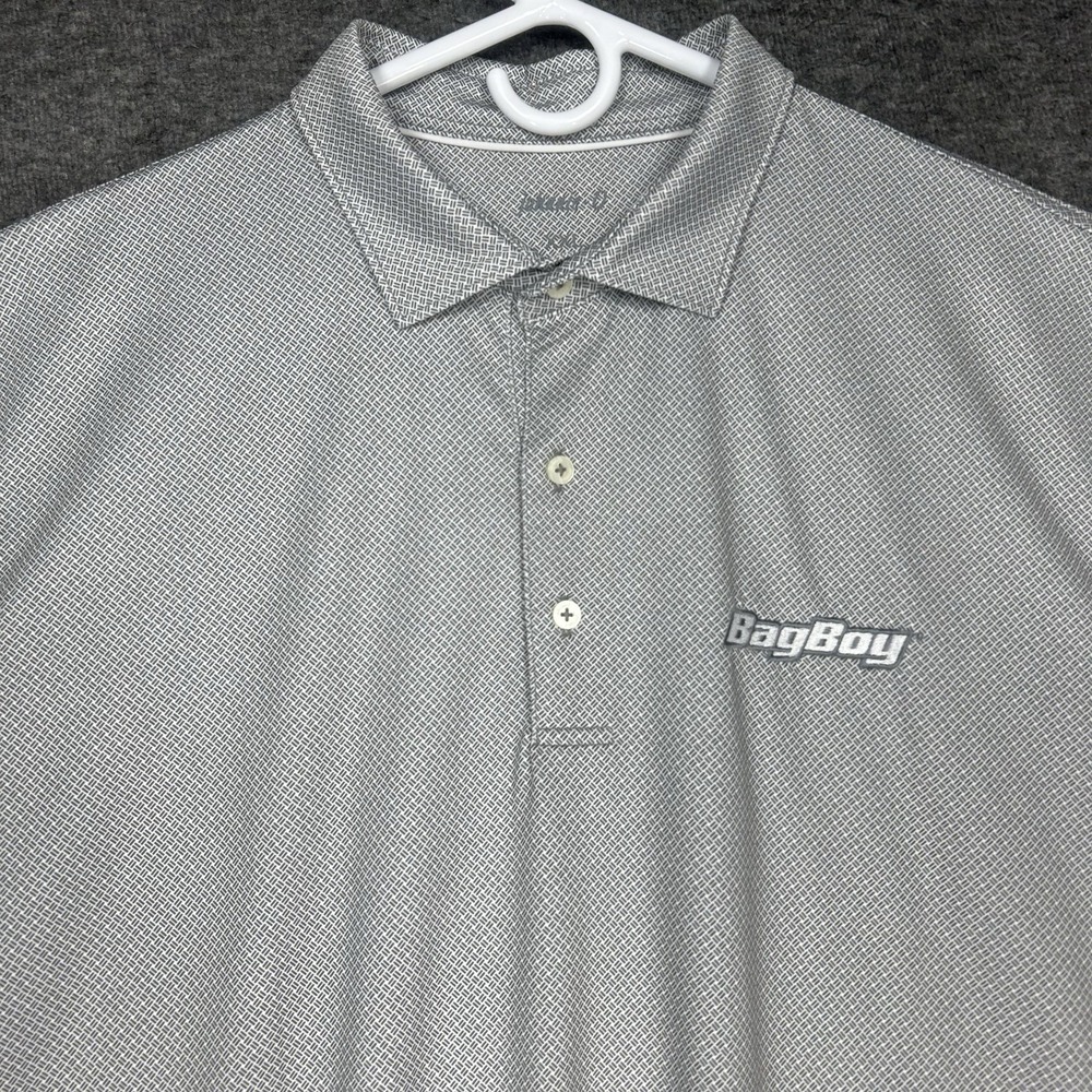 Johnnie O Polo Shirt Mens 2XL Gray Geometric Performance Stretch Bag Boy - Picture 3 of 15